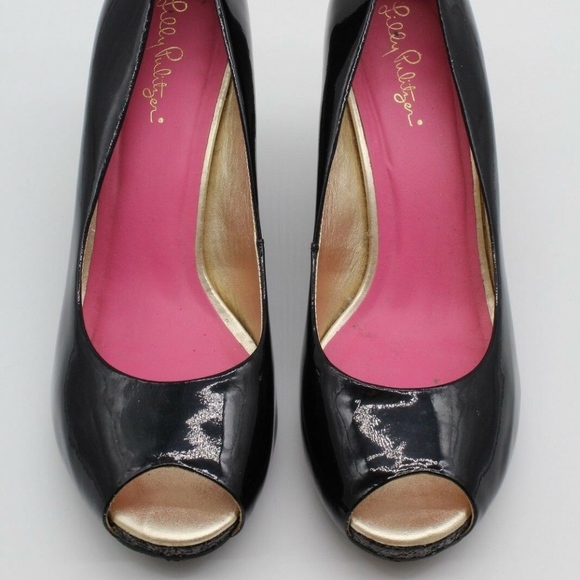 Lilly Pulitzer Shoes - Lilly Pulitzer Black Patent Glitter Wedges Size 9M